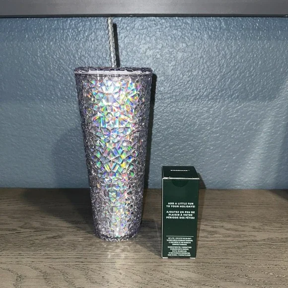 Starbucks Iridescent Gem 24oz Cold Cup Tumbler & Matching Keychain Holiday 2024 - Picture 2 of 3
